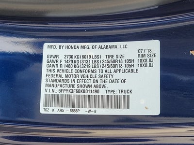 2019 Honda Ridgeline RTL-T