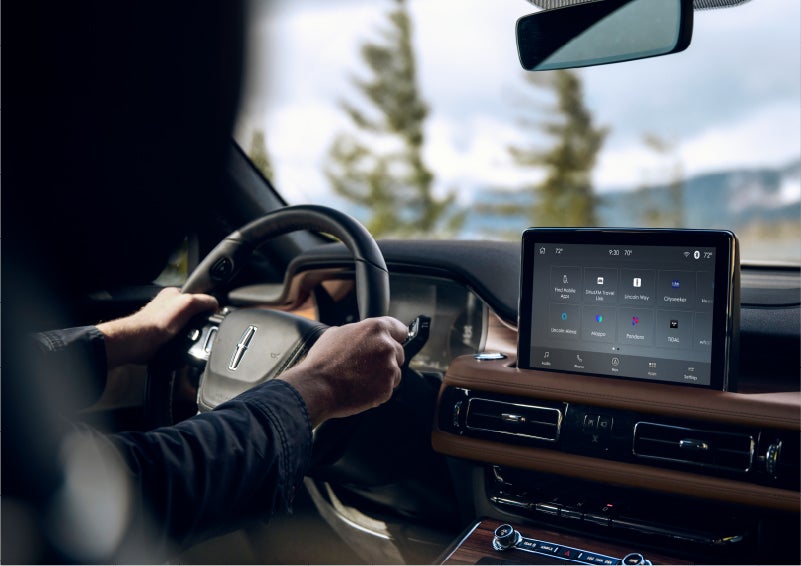 The Lincoln+Alexa app screen is displayed in the center screen of a 2023 Lincoln Aviator® Grand Touring SUV | Loveland Lincoln in Loveland CO