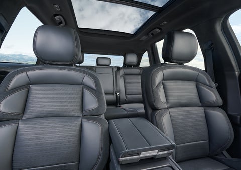 The spacious second row and available panoramic Vista Roof® is shown. | Loveland Lincoln in Loveland CO