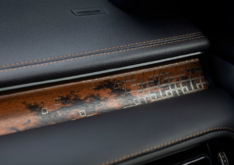 A close-up shot of the 2026 Lincoln Aviator® dashboard with unique black and brown accents and brown stitching | Loveland Lincoln in Loveland CO