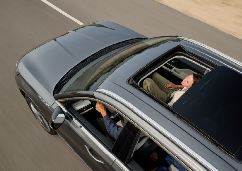 The available panoramic Vista Roof® of a 2027 Lincoln Aviator® SUV is open. | Loveland Lincoln in Loveland CO