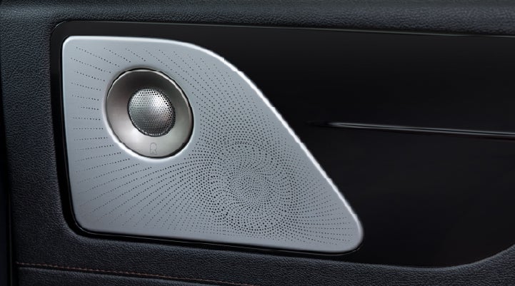 A close-up view of the available Revel® Ultima 3D Audio System. | Loveland Lincoln in Loveland CO